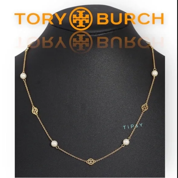 Tory Burch Gold and White Necklace with Textured Discs - Picture 3 of 4